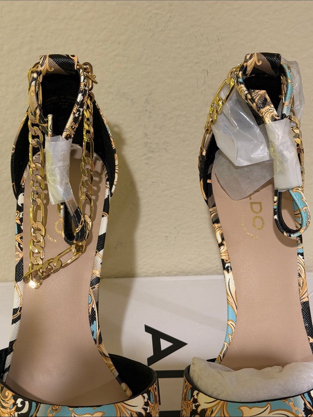 ALDO Gold Chain Multi-Color Patterned Platform Heels - Picture 5 of 7